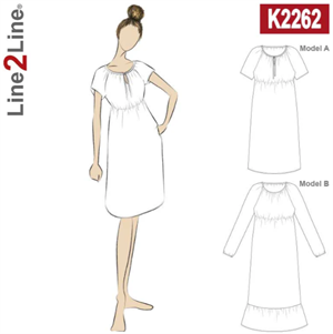 Line2Line snitmønster - K2262 Raglan kjole med rynk og elastik